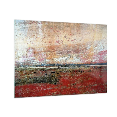 Schilderen op glas - Abstracte textuur in tinten rood en oker - 70x50cm - Wellicht is het de zee - Moderne wanddecoratie voor woonkamer en slaapkamer ARTTOR