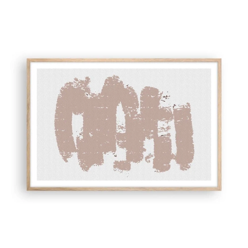 Een poster in een licht eiken lijst - Abstractie in zachtroze - 91x61 cm