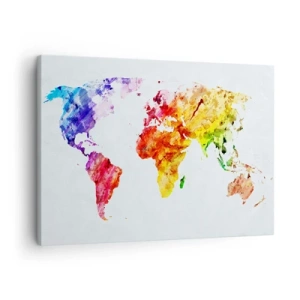 Schilderen op canvas - Kleurrijke aquarel wereldkaart - 70x50cm - Alle kleuren van de wereld - Moderne wanddecoratie voor woonkamer en slaapkamer ARTTOR