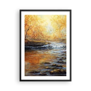 Poster in een zwarte lijst - Een herfstbeek omgeven door gouden bomen - 50x70cm - De gouden stroom - Moderne wanddecoratie voor woonkamer en slaapkamer ARTTOR