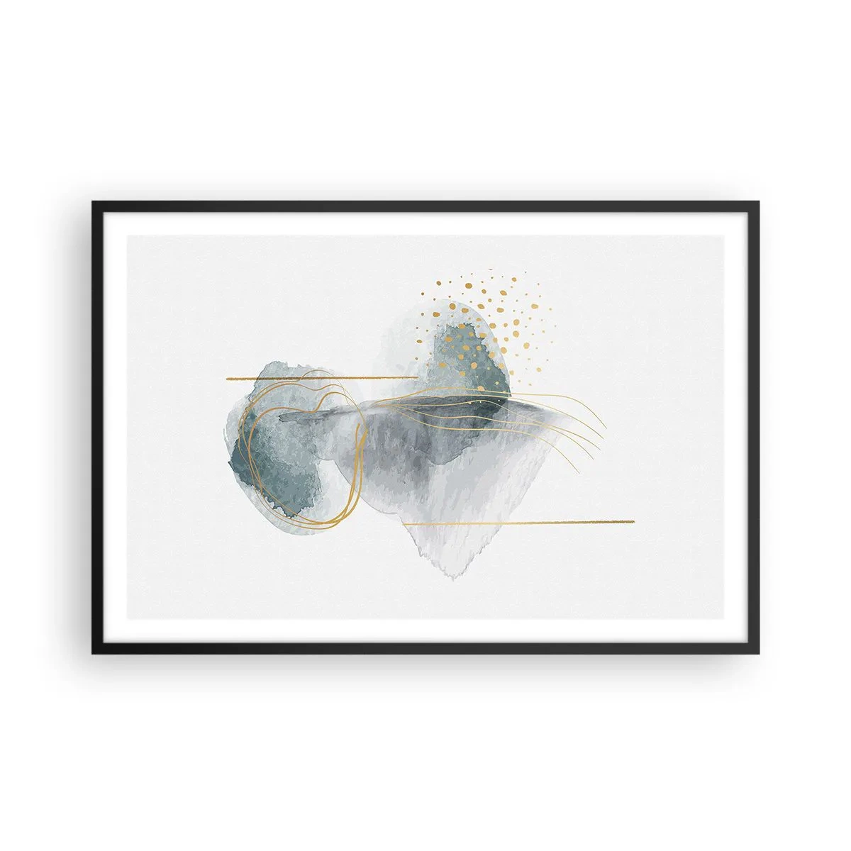 Poster in een zwarte lijst - Over de relatie tussen grijs en goud - 91x61 cm