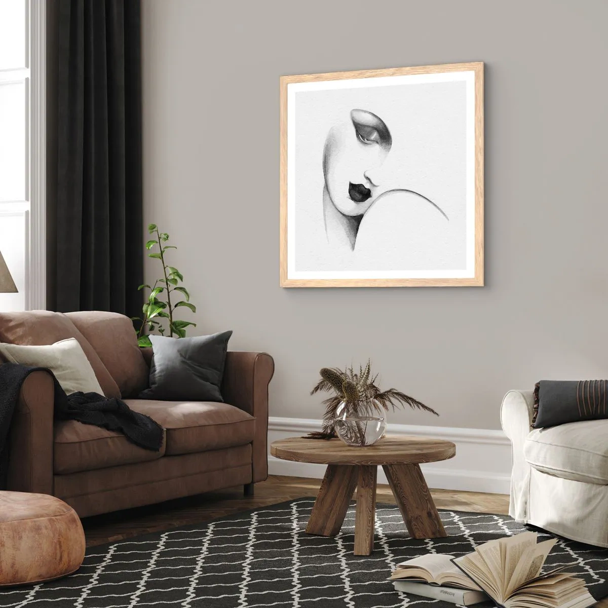 Een poster in een licht eiken lijst - In de stijl van Łempicka - 60x60 cm