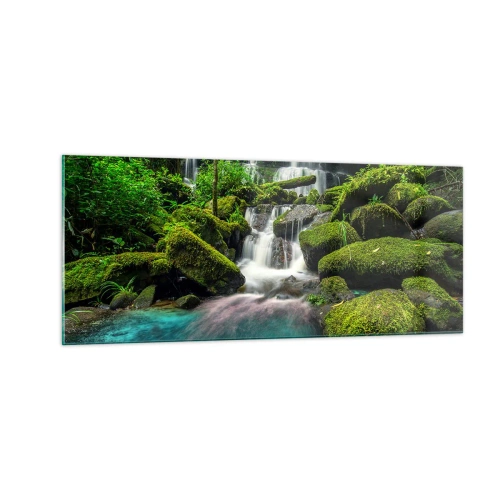 Schilderen op glas - Turkoois, saffieren en vloeibaar zilver - 100x40 cm