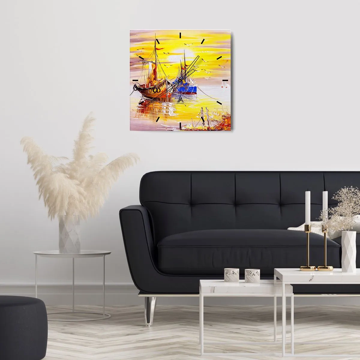 Wandklok - Klok - Een welverdiende rust in de haven - 40x40 cm