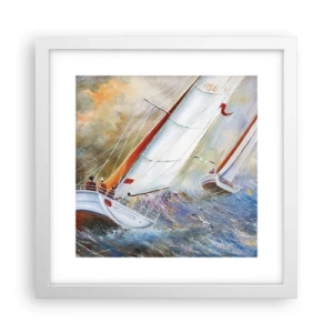 Poster in een witte lijst - Lopend op de golven  - 30x30 cm