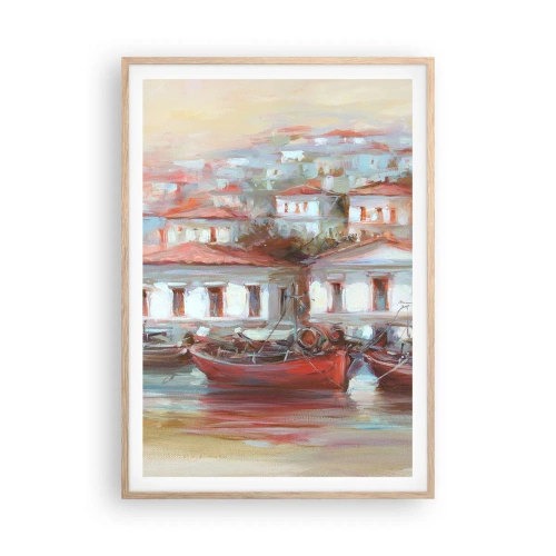 Een poster in een licht eiken lijst - Gelukkige stad - 70x100 cm