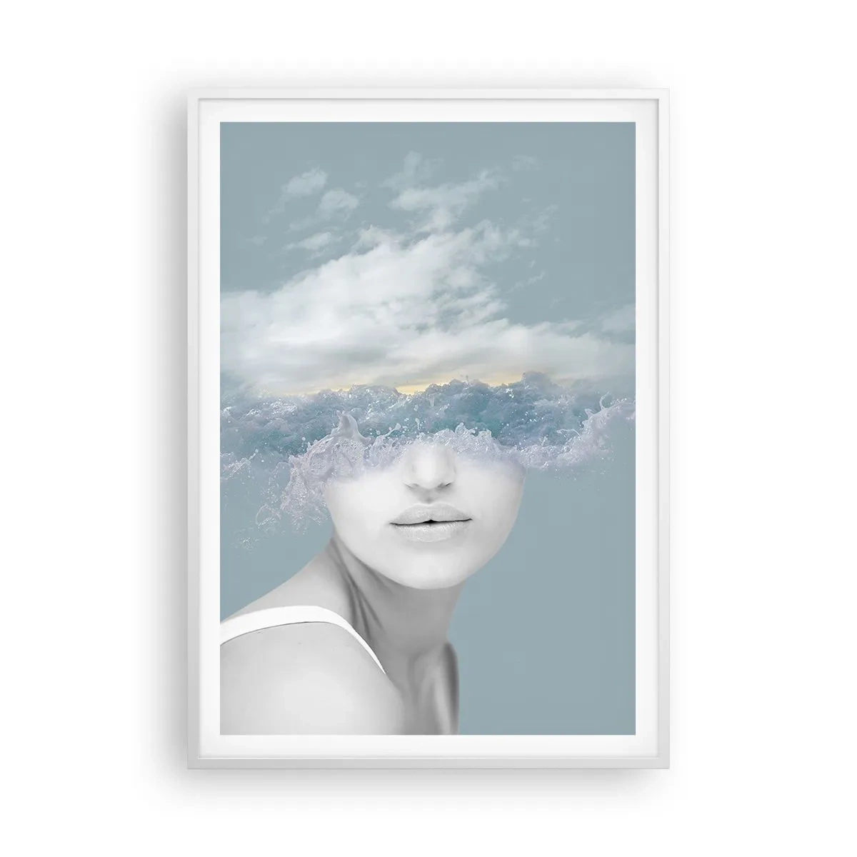 Poster in een witte lijst - Met hoofd in de wolken - 70x100 cm