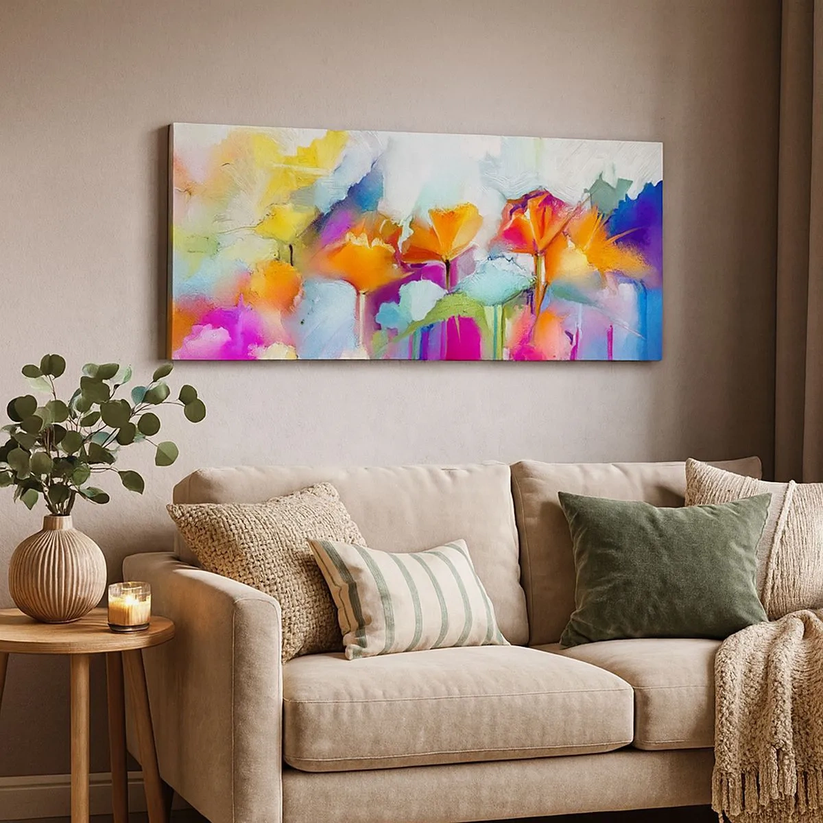 Schilderen op canvas - De regenboog is tot bloei gekomen - 100x40 cm