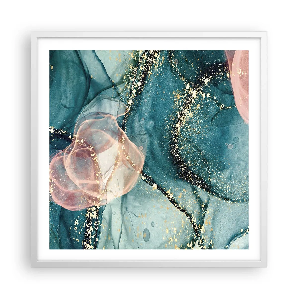 Poster in een witte lijst - Zijdeblauw, tule roze - 60x60 cm