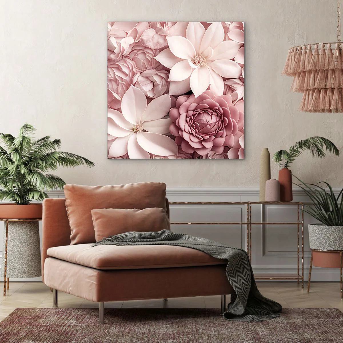 Schilderen op canvas - In roze bloemblaadjes - 30x30 cm
