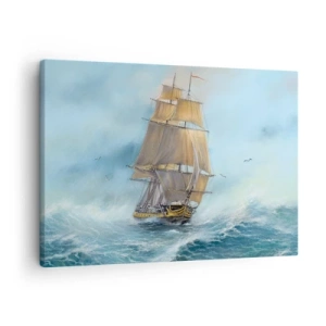 Schilderen op canvas - Een zeilschip op een stormachtige zee - 70x50cm - Haasten over de golven - Moderne wanddecoratie voor woonkamer en slaapkamer ARTTOR