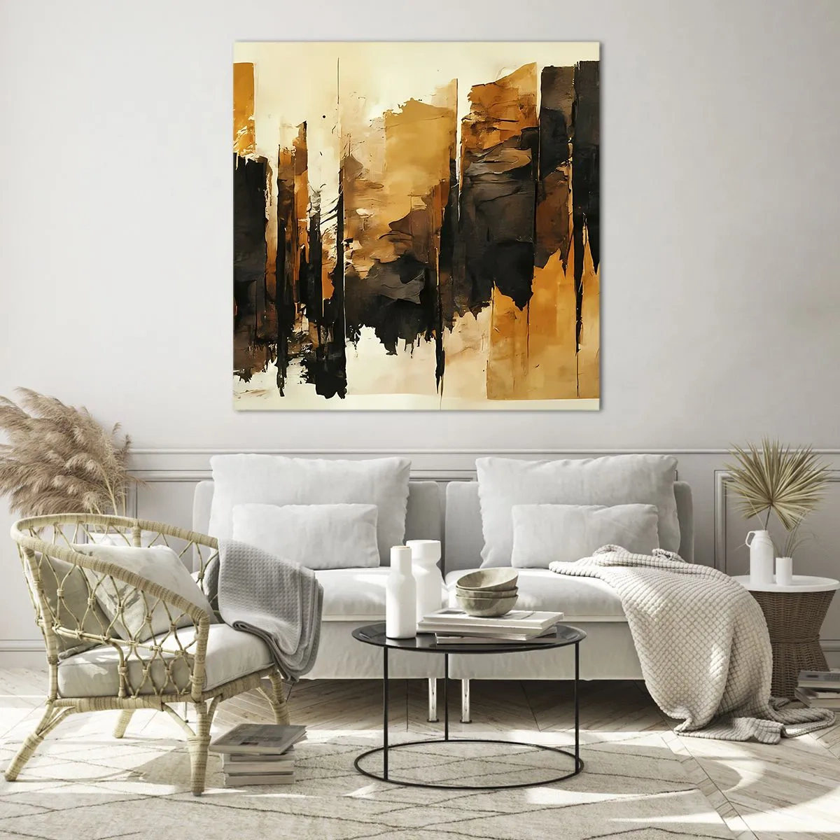 Schilderen op glas - Harmonie van zwart en goud - 30x30 cm