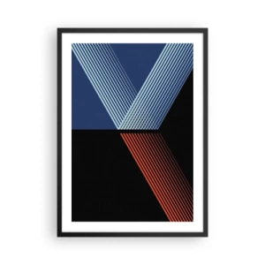 Poster in een zwarte lijst - Abstracte compositie van lijnen in blauw, zwart en rood - 50x70cm - Een eenvoudig verhaal - Moderne wanddecoratie voor woonkamer en slaapkamer ARTTOR