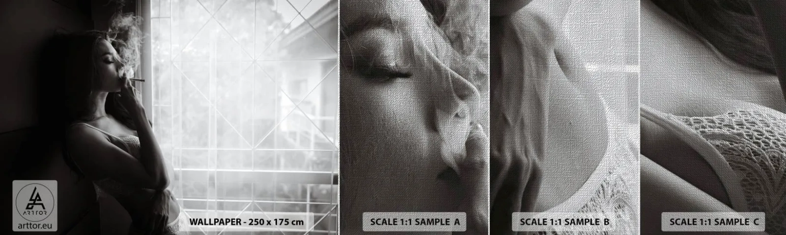 Fotobehang Monster Premium Canvas - Een sensueel moment - Vrouw, Sigaret, Slaapkamer - 100x30 cm