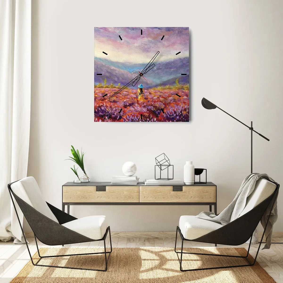Wandklok - Klok - In een lavendelwereld - 30x30 cm