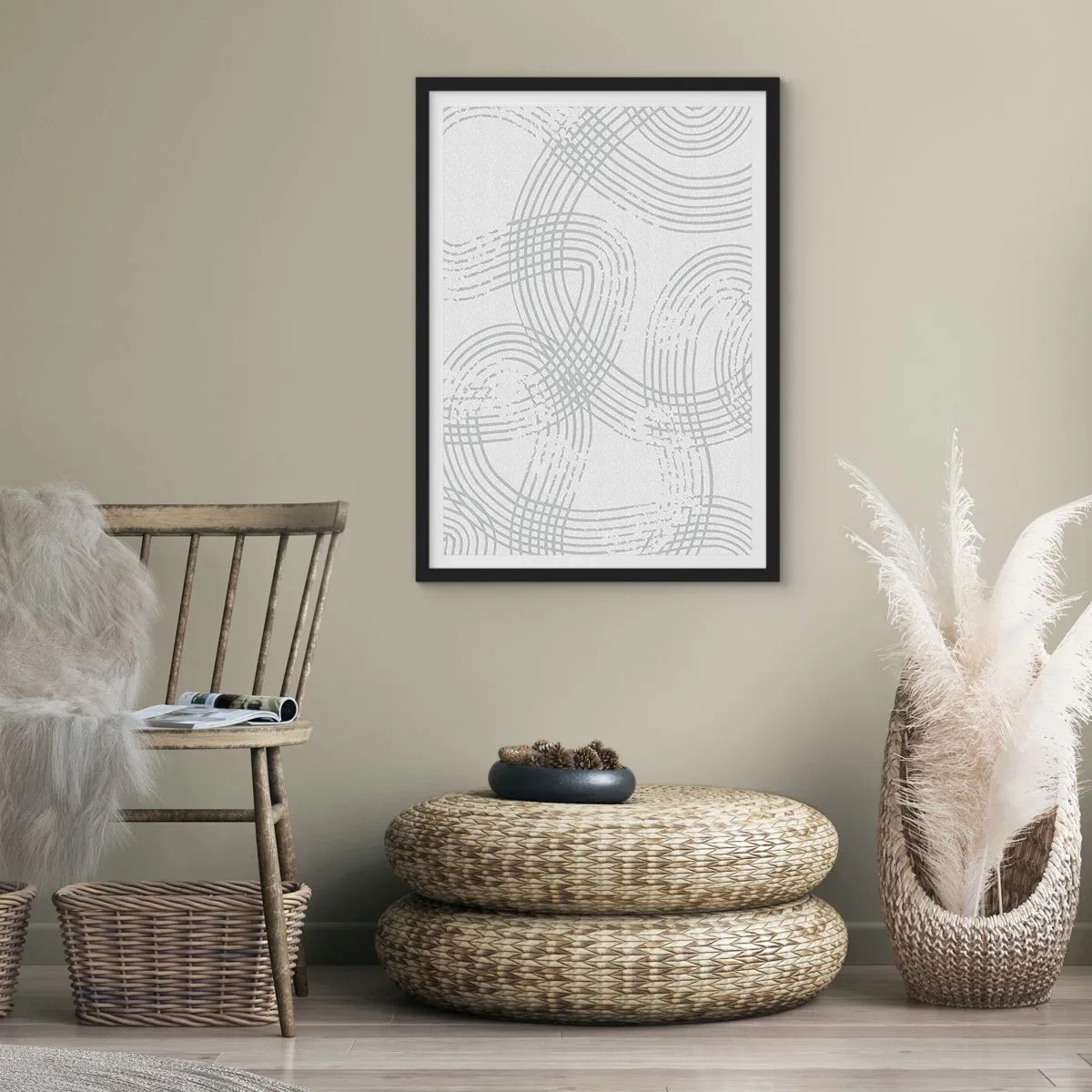 Poster in een zwarte lijst - Een minimalistische compositie van abstracte lijnen op een lichte achtergrond. - 50x70cm - Er is geen rechte weg - Moderne wanddecoratie voor woonkamer en slaapkamer ARTTOR