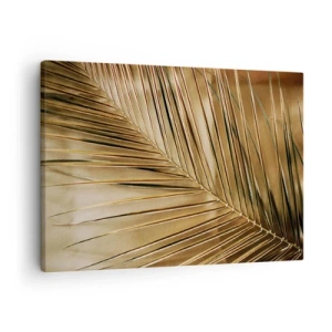 Schilderen op canvas - Gouden palmblad op een effen achtergrond - 70x50cm - Natuurlijke zuilengalerij - Moderne wanddecoratie voor woonkamer en slaapkamer ARTTOR