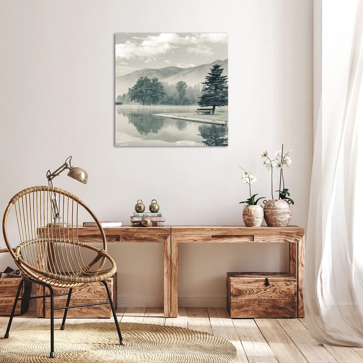 Schilderen op canvas - Het meer slaapt nog - 60x60 cm