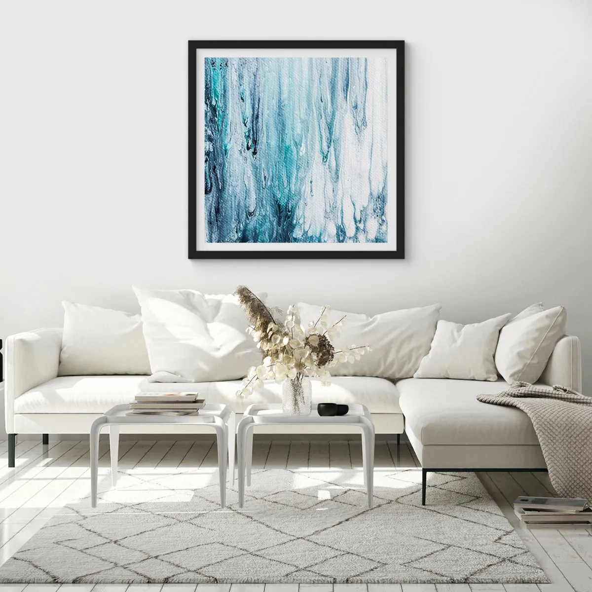 Poster in een zwarte lijst - Blauwe ijspegels - 30x30 cm