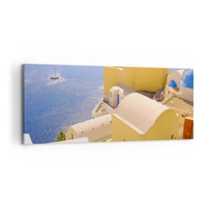 Schilderen op canvas - Grieks landschap in wit en blauw - 120x50 cm