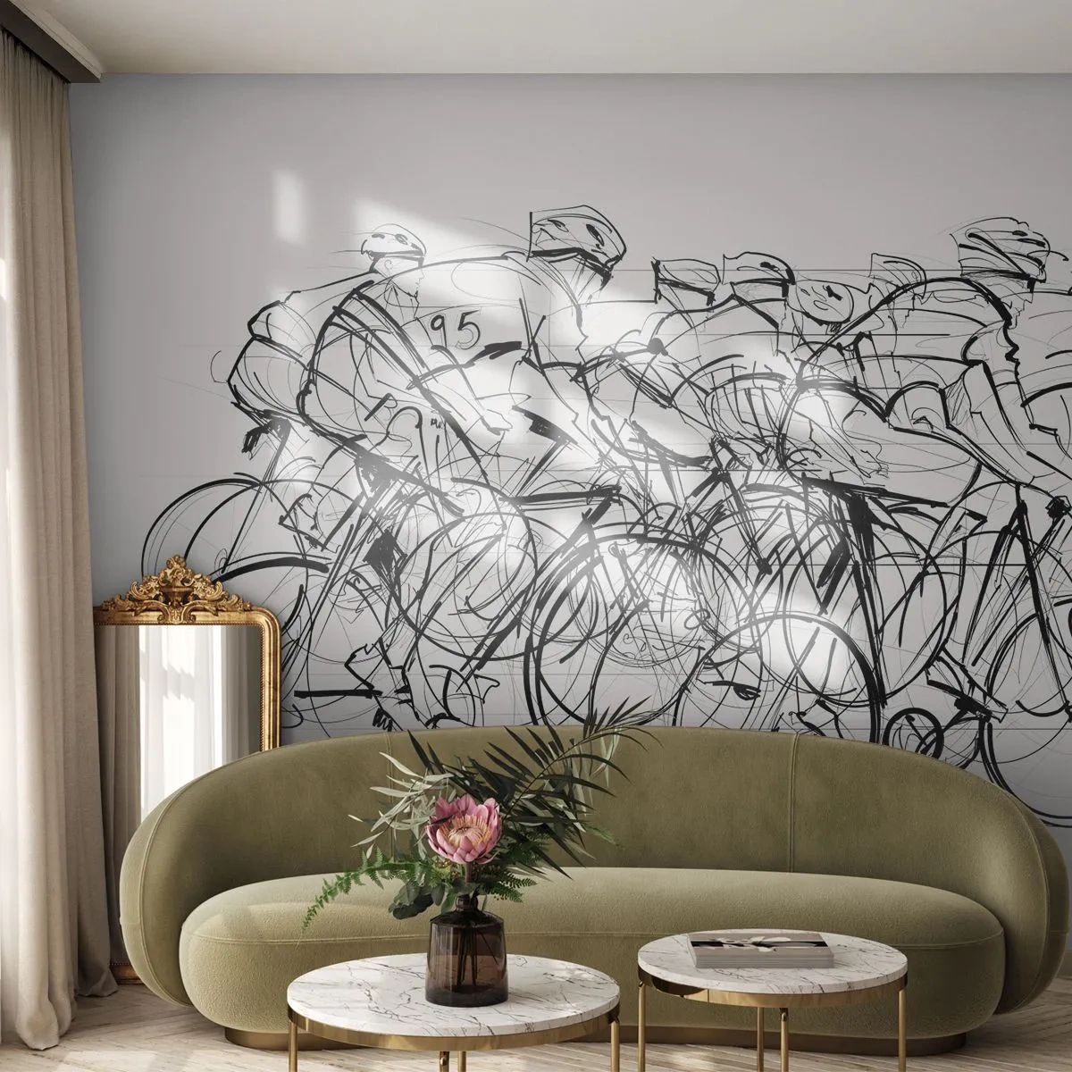 Fotobehang Premium Canvas - Samen als team - Grafisch, Fiets, Sport - 400x280 cm