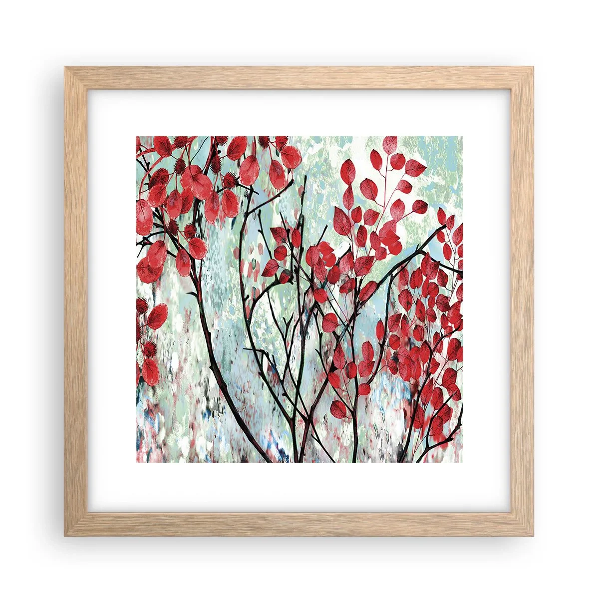 Een poster in een licht eiken lijst - Boom in scharlaken - 30x30 cm