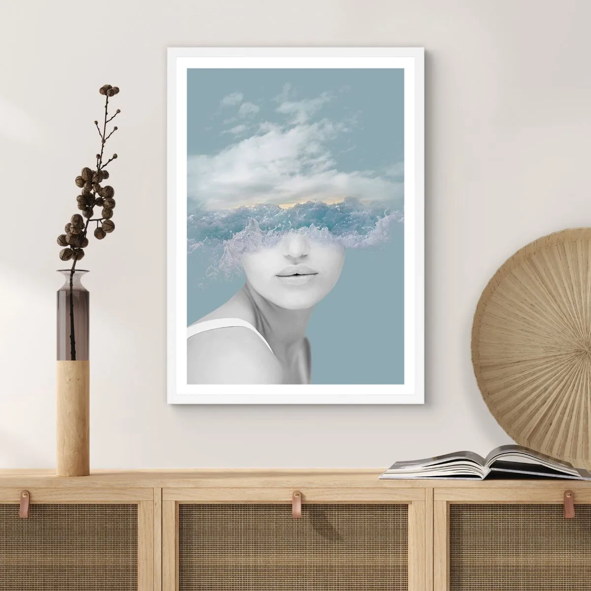 Poster in een witte lijst - Met hoofd in de wolken - 40x50 cm