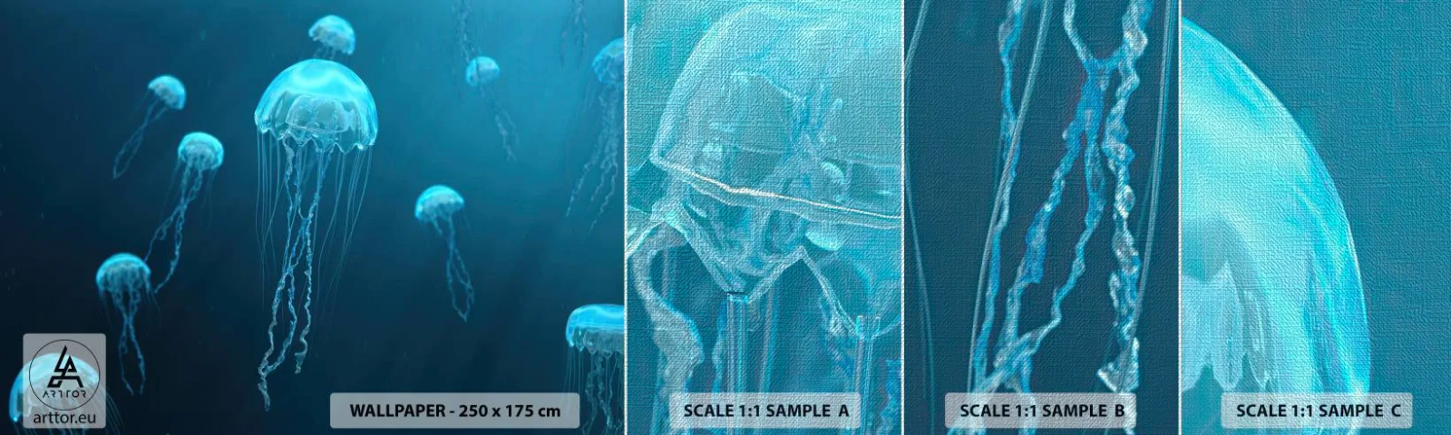 Fotobehang Monster Premium Canvas - Oceaandans - Kwallen, Oceaan, Water - 100x30 cm