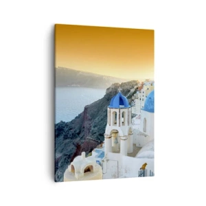 Schilderen op canvas - Santorini - genesteld tegen de rotsen - 50x70 cm