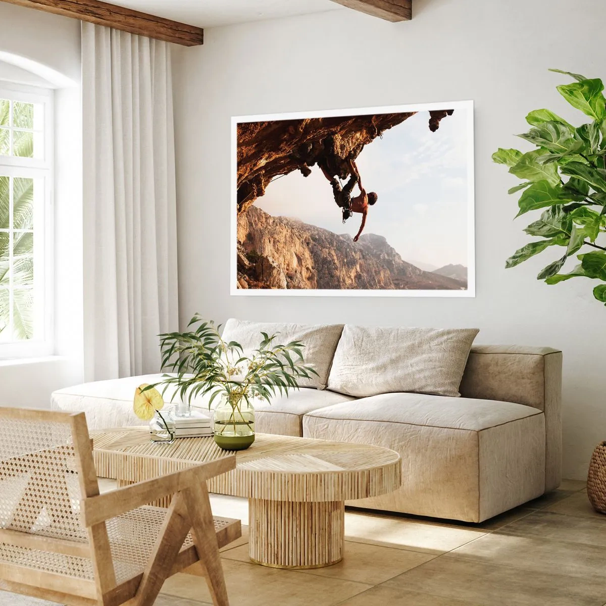 Poster - De wereld gekrompen in een hand op een rotsblok - 91x61 cm