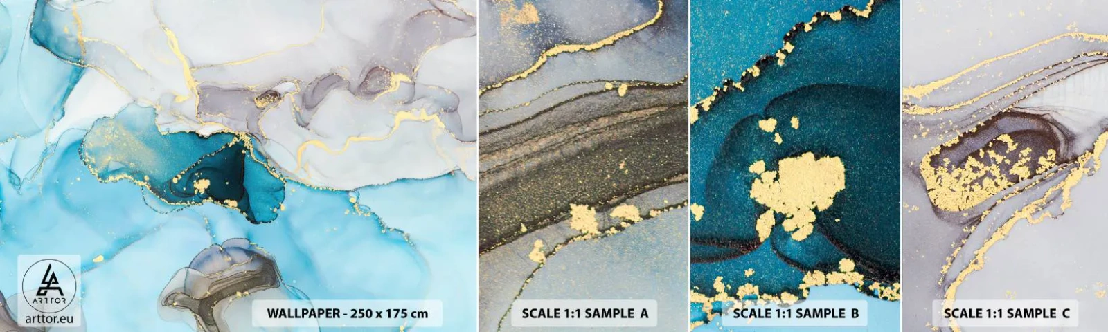 Fotobehang Monster Zelfklevend Deluxe Sticker - Een studie van de ontmoeting van grijs en turkoois - Abstractie, Deel, Modern patroon - 100x30 cm