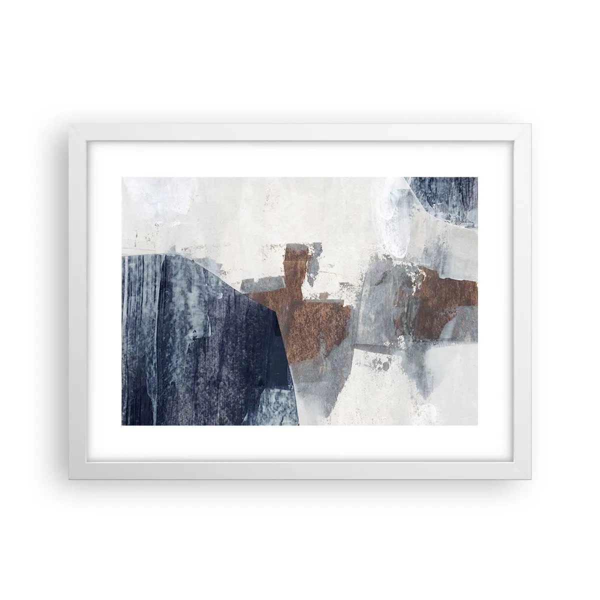 Poster in een witte lijst - Blauwe en bruine vormen - 40x30 cm
