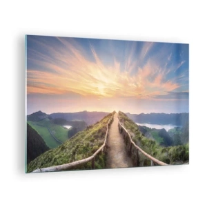 Schilderen op glas - Heuveltoppad met uitzicht op de zonsondergang - 70x50cm - Dicht bij de hemel - Moderne wanddecoratie voor woonkamer en slaapkamer ARTTOR