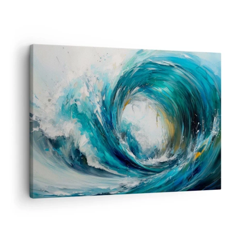 Schilderen op canvas - Een dynamische golf in tinten blauw en turquoise - 70x50cm - Zeeportaal - Moderne wanddecoratie voor woonkamer en slaapkamer ARTTOR