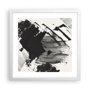 Poster in een witte lijst - Abstractie – expressie van zwart - 40x40 cm
