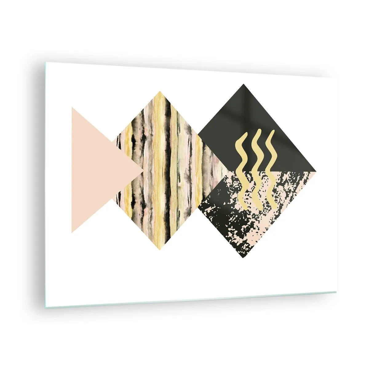 Schilderen op glas - Abstracte geometrische compositie met driehoeken en texturen - 70x50cm - Er is niet zo eenvoudig - Moderne wanddecoratie voor woonkamer en slaapkamer ARTTOR