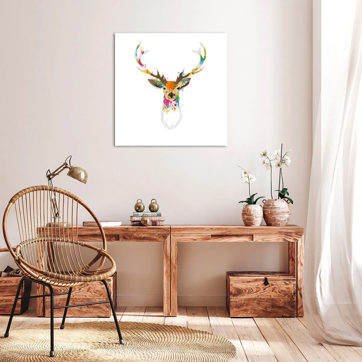 Schilderen op canvas - Een zacht hert badend in kleur - 70x70 cm