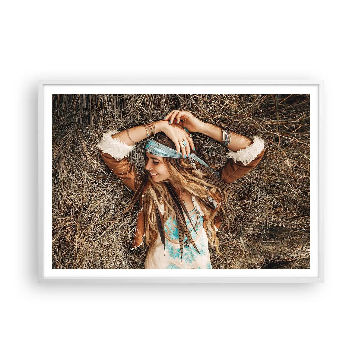 Poster in een witte lijst - Op weg naar de zomer van de liefde - 100x70 cm