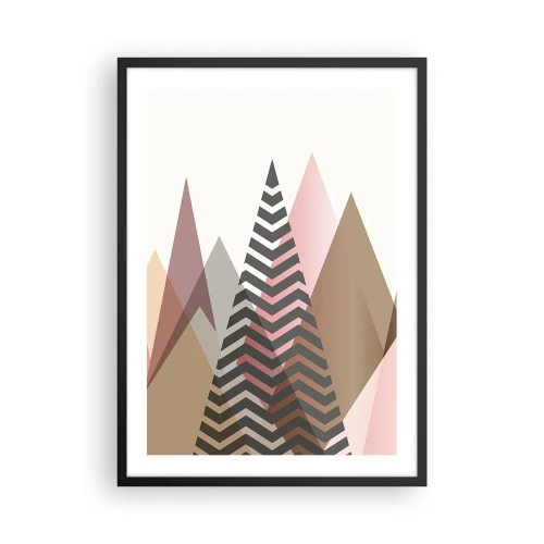 Poster in een zwarte lijst - Geometrische bergen in pasteltinten met een gelaagd effect - 50x70cm - Piramidaal uitzicht - Moderne wanddecoratie voor woonkamer en slaapkamer ARTTOR