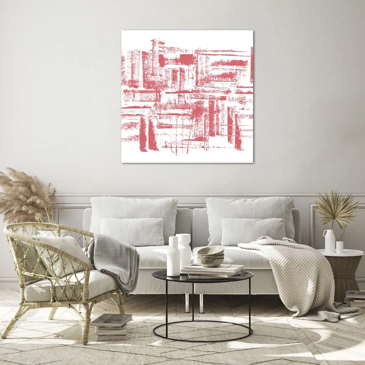 Schilderen op glas - De rode stad - 70x70 cm