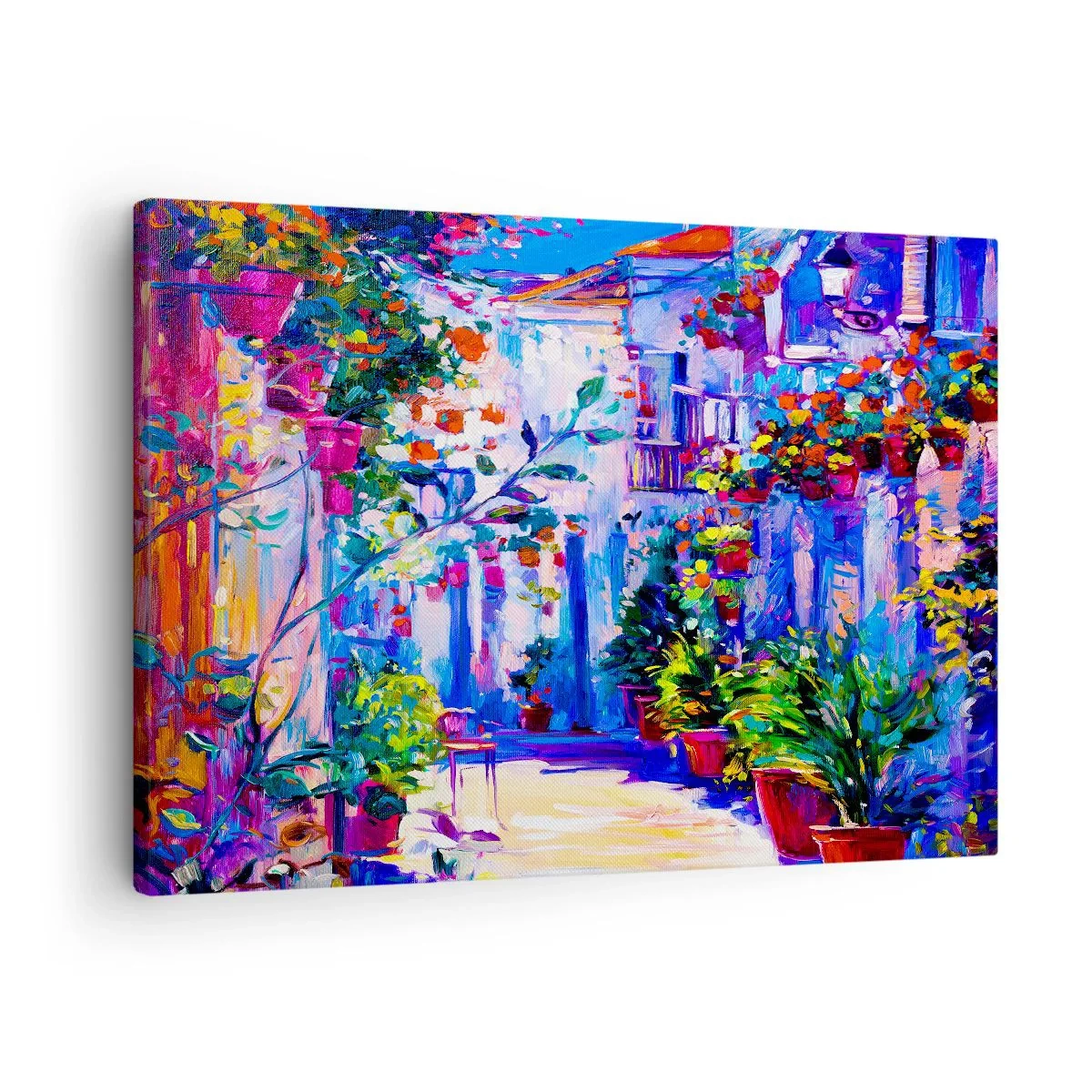 Schilderen op canvas - Een kleurrijke straat vol bloemen - 70x50cm - Impressie - een Italiaanse straat - Moderne wanddecoratie voor woonkamer en slaapkamer ARTTOR