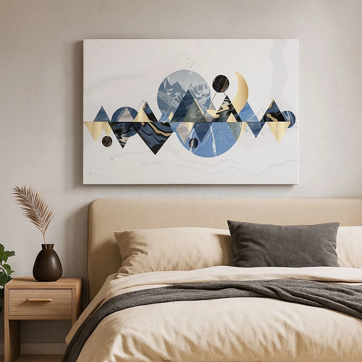 Schilderen op canvas - Abstracte geometrische patronen met bergmotieven - 70x50cm - Geometrisch landschap - Moderne wanddecoratie voor woonkamer en slaapkamer ARTTOR