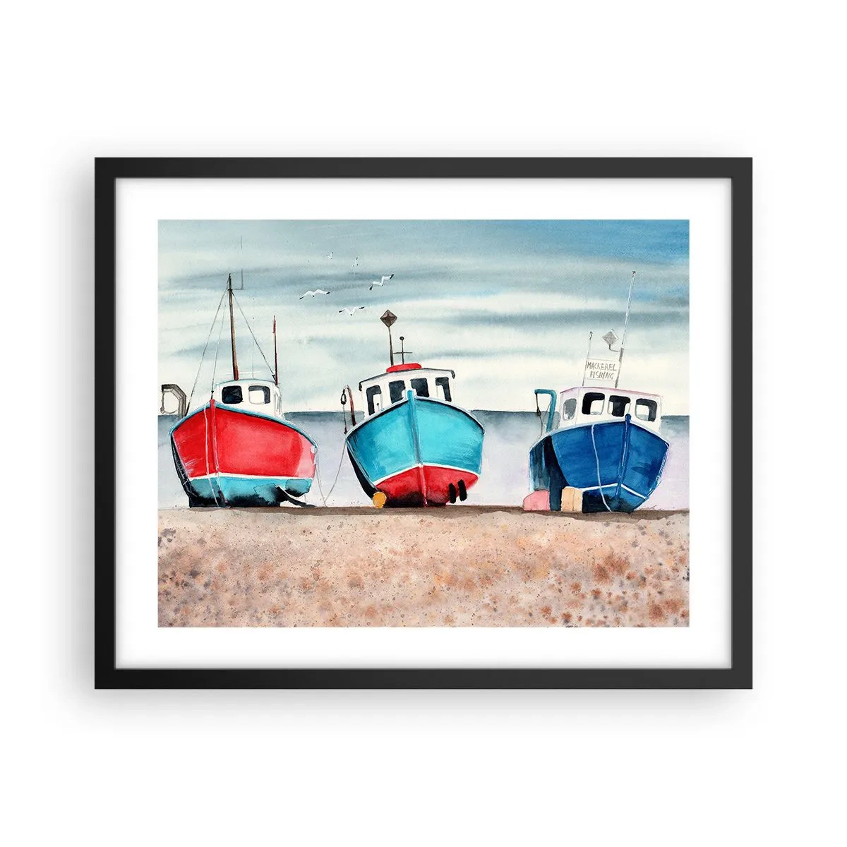 Poster in een zwarte lijst - Klaar om te vissen - 50x40 cm