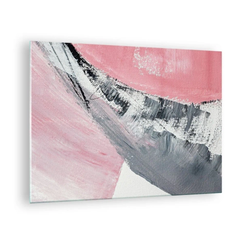 Schilderen op glas - Moderne abstractie in roze, wit en grijs met penseelstreektextuur - 70x50cm - Bijpassende compositie - Moderne wanddecoratie voor woonkamer en slaapkamer ARTTOR