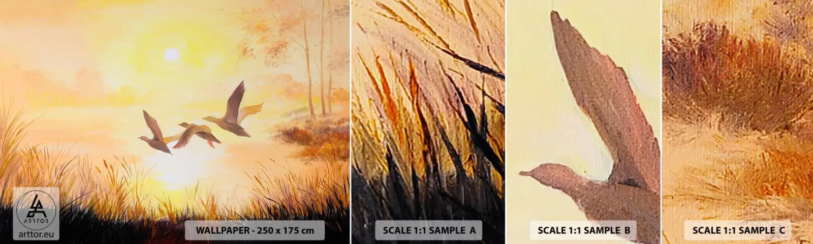 Fotobehang Monster Zelfklevend Deluxe Sticker - Het begin van een lange reis - Natuur, Wilde eend, Landschap - 100x30 cm