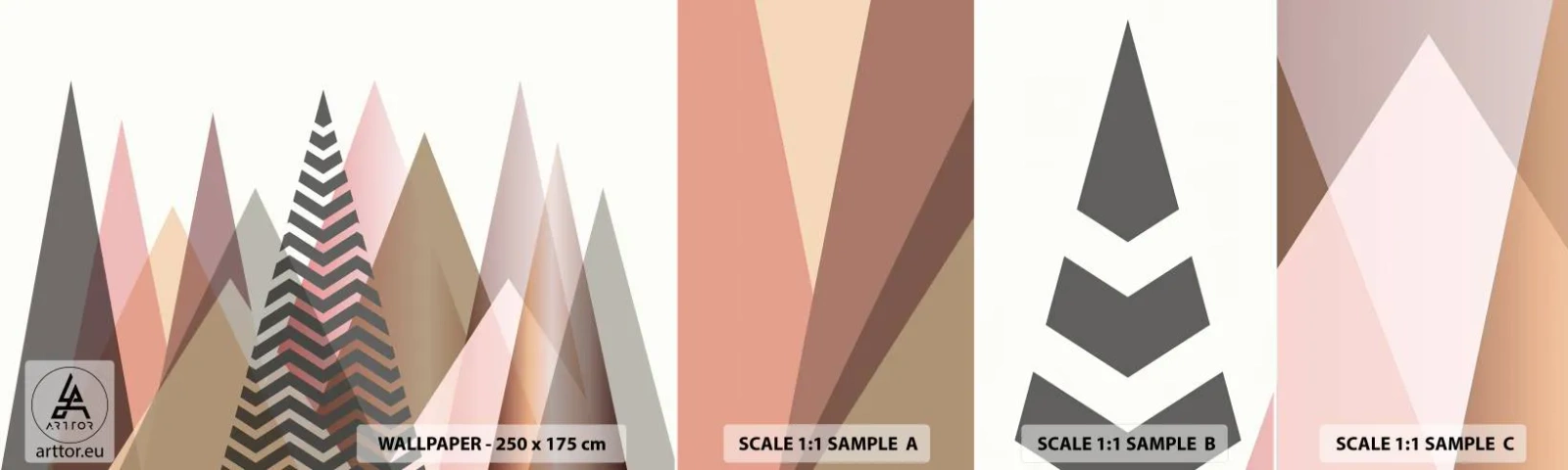 Fotobehang Monster Zelfklevend Deluxe Sticker - Piramidaal uitzicht - Abstractie, Deel, Driehoeken - 100x30 cm