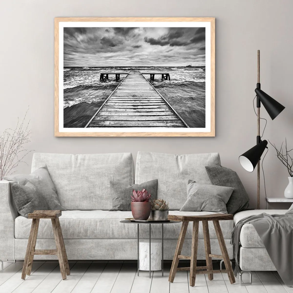 Een poster in een licht eiken lijst - Ik wacht tot de wind wegjaagt... - 100x70 cm