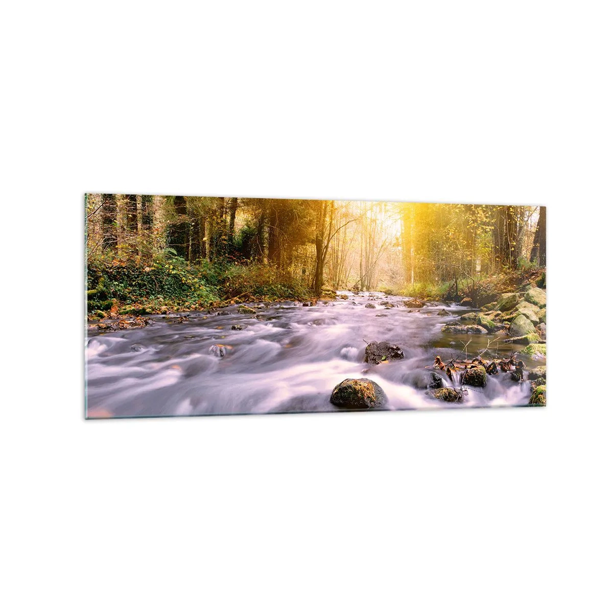 Schilderen op glas - Malachiet in een zilveren en gouden lijst - 120x50 cm