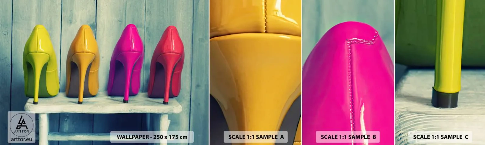 Fotobehang Staaltje Standard Eco - Loop op de regenboog - Mode, Vrouw, Damesschoenen - 100x30 cm