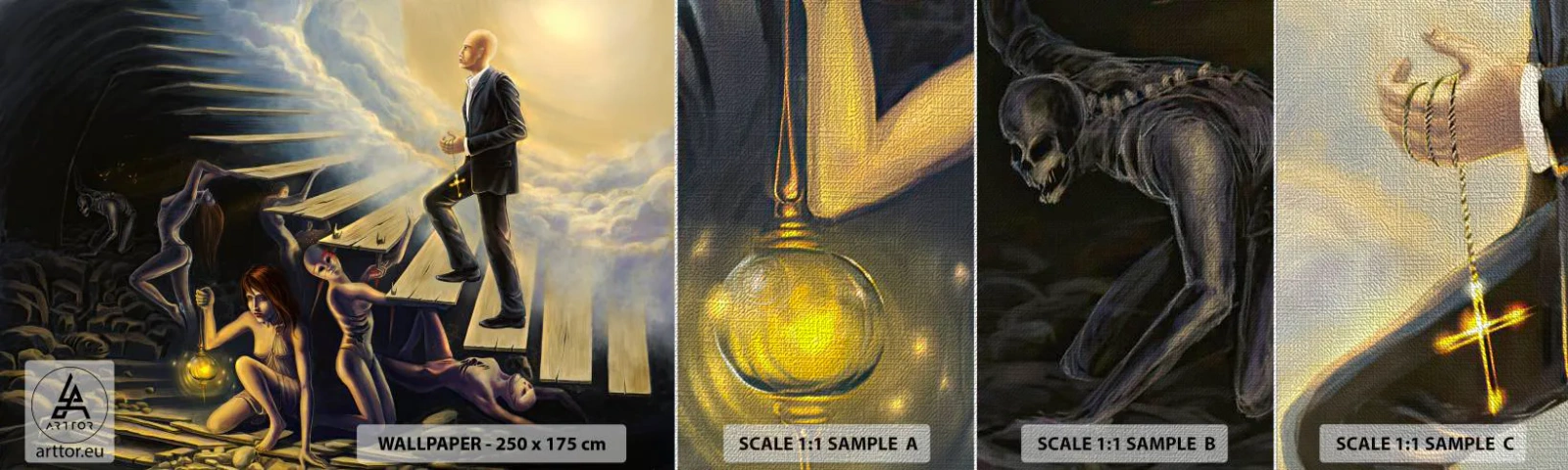 Fotobehang Monster Premium Canvas - Danteske reis naar het licht - Abstractie, Fantasie, Mensen - 100x30 cm